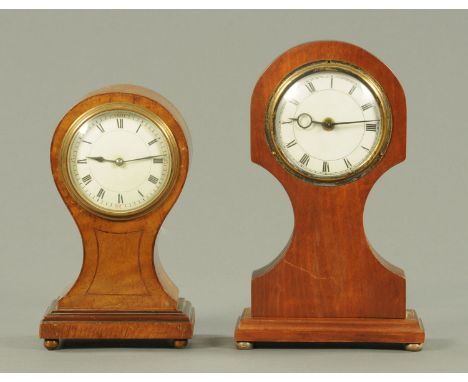 An Edwardian mahogany cased balloon clock, with single-train movement and Roman numerals, height 22 cm, and another similar.