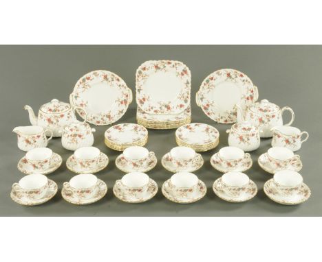 A Minton Ancestral pattern twelve place tea service, mid 20th century, comprising twelve tea cups, saucers, side plates, two 
