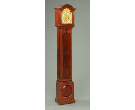 A mahogany cased grandmother clock, with three-train spring driven striking movement and with roundel to the base.  Height 17