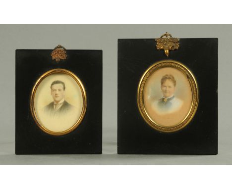 A portrait miniature of a young gentleman, early 20th century, inscribed verso E.T. Jones and Son, Kingston and a hand tinted