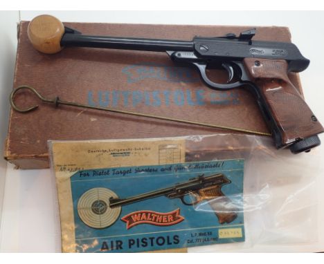 Walther Mod 53 James Bond air pistol 4.5mm cal complete with wooden cocking block three front sights three rear sights cleani