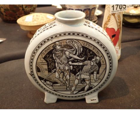 Minton moon flask vase with Romeo and Juliet design A/F H: 17 cm  CONDITION REPORT: A/F - chip to one foot 