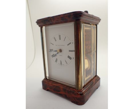 Matthew Norman carriage clock with tortoiseshell finish and key H: 14 cm  CONDITION REPORT: Working at lotting up 