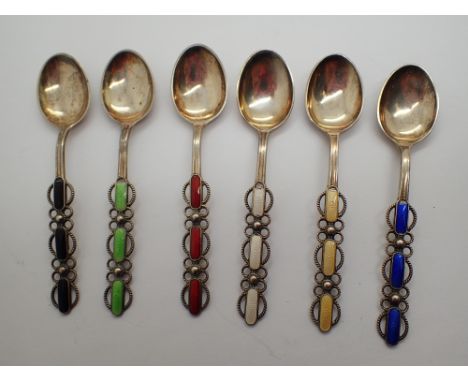 Set of six Dutch silver and enamel spoons
