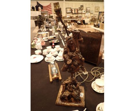 Oriental carved wooden figural lamp CONDITION REPORT: All electrical items in this lot have been PAT tested and have PASSED. 