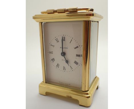 Vintage brass glass panel carriage clock dial marked Bayard movement 9 jewel Daverdrey and Bloquel no serial number H: 12 cm