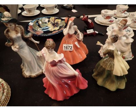 Five lady figurines including Coalport Royal Doulton and Royal Worcester 