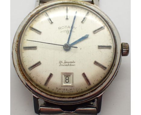 Rotary gents date wristwatch on an expanding bracelet  CONDITION REPORT: Working at lotting up 