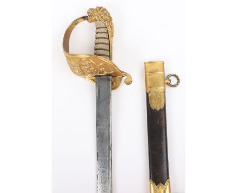 1827 Pattern Georgian Naval Officer's Sword of Alexander Glen R.N., pipe back blade etched with the crowned Royal Arms, crown