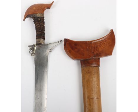 Good Moro or Sulu Short Sword Kris c.1900, broad straight polished blade, hilt nicely grained wooden pommel, cord bond grip w