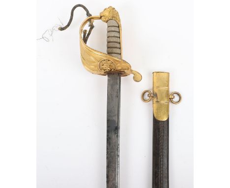 British Naval Officer’s Sword c.1830, pipe back blade 30.5” (repaired) etched with crowned pre-1837 Royal Arms, fouled anchor