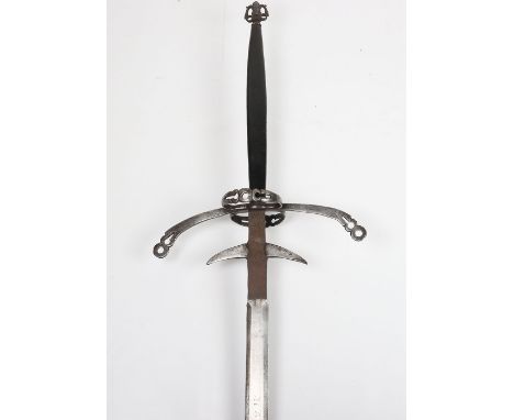 Fine Two-Handed Sword, German Late 16th&nbsp;Century by Hans Schleck, broad straight double edge blade widening slightly towa