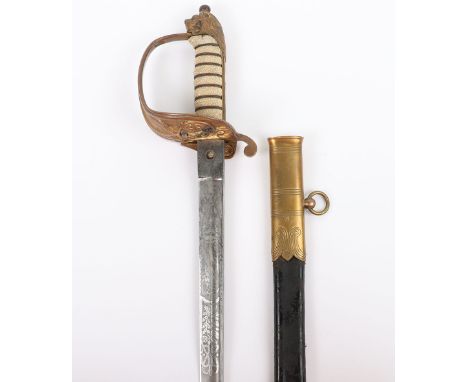 Scarce Royal Naval Volunteers (R.N.V) Officer’s Sword by J R Gaunt & Sons No. 15360, straight blade 31.5” etched with crowned