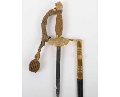 Fine British GVIR Diplomat’s Courtsword, regulation ormolu hilt and scabbard mounts, helmet pommel, phoenix sideguard, gilt w