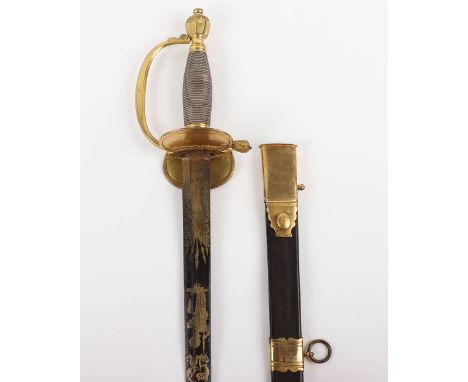 Good 1796 Pattern Infantry Officer’s Sword, regulation straight single edge blade retaining much original blued and gilt deco