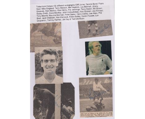 Football autographs, Tottenham Hotspur FC, a collection of signed 1950's/60's magazine picture cut-outs, various sizes, colou