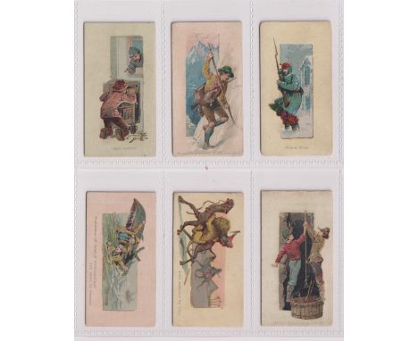 Cigarette cards, USA, Duke's, Scenes of Perilous Occupations, 6 cards, Arab Attacked by Lion, Chamois Hunting, Fisherman off 