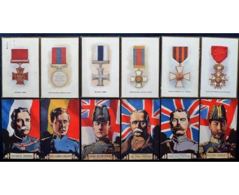 Postcards, Paul Brinklow Collection, 2 sets of 6 cards 'Portrait Paintings of famous personalities backed by flags' inc. Geor