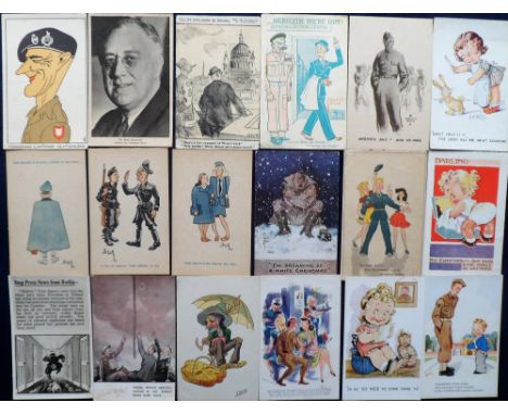Postcards, a selection of 29 WW2 comic cards inc. anti Nazi, anti Hitler (4), Special British Services 'Indian Rope Trick', B