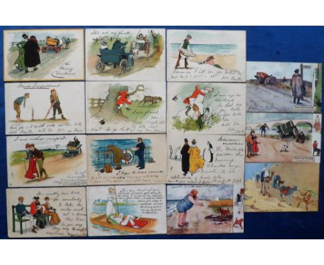 Postcards, Comic, Lance Thackeray, a collection of 15 cards inc. 10 early writeaway's, subjects inc. Motoring, Cricket, Hunti
