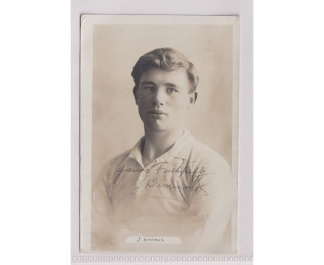Cigarette card / Autograph, Jones Bros, Tottenham Footballers, postcard, J. Dimmock signed in ink to front, 'Yours faithfully