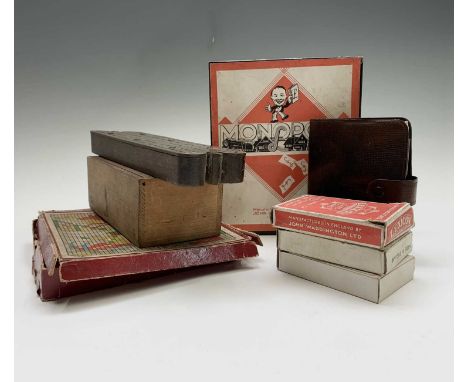 Card Games etc - A box containing a Second World War Monopoly boxed set with card dice, card games and playing cards etc - Lo