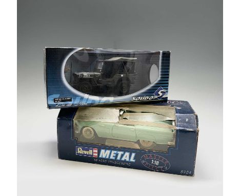 Solido/Revell 1:18 Scale Die Cast Models - Lot comprises Solido Willys US Army Jeep (mint boxed), Revell Metal 1956 Ford Thun
