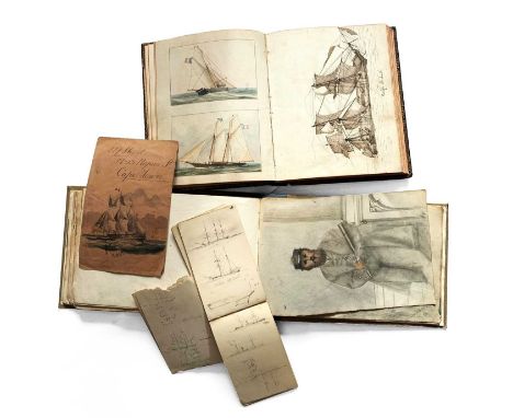 The sketchbooks of Hamilton Short, South African Gold Prospector, Merchant & Maritime Enthusiast.A 19th century gold tooled b