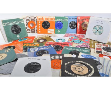 A collection of 20th century circa 1950s / 60s / 70s Rock, Soul, R&amp;B, Pop, and Country music 45 RPM singles records. The 