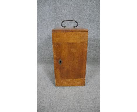 A cased Victorian brass microscope with lenses and a box of slides. H.35 W.18 D.22cm 