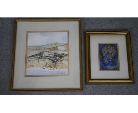 Geoff Bartlett (20th century)- a framed and glazed watercolour 'Fishermans cottages, Kimmeridge, Dorset' along with a framed 