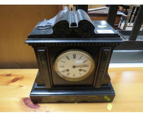 A VINTAGE SLATE MAUSOLEUM MANTEL CLOCK