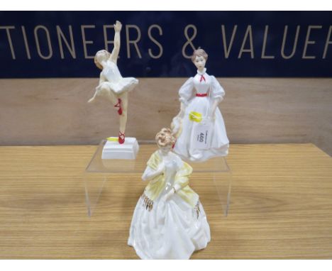 THREE ROYAL WORCESTER FIGURINES TO  INCLUDE "RED SHOES" AND "FIRST DANCE "
