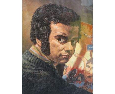 OLIVER FREY (1498-2022). Portrait of a man in a brown jumper, signed lower left, oil on canvas, laid on board, framed and gla