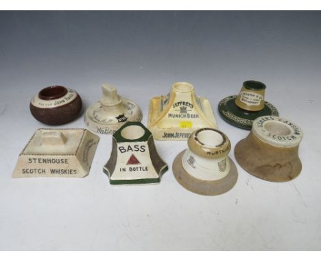 A COLLECTION OF EIGHT ADVERTISING / BREWERIANA MATCH STRIKERS, to include John Haigs whisky, Bass, Ushers Scotch whisky, Wort