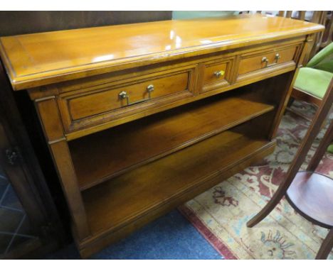 A MODERN CHERRY WOOD OPEN CONSOLE TABLE W-130CM