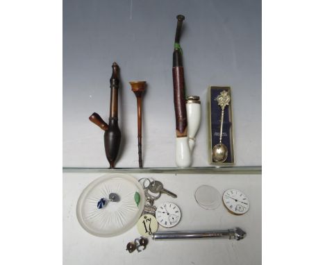 A 19TH CENTURY GERMAN PORCELAIN BOWL TOBACCO PIPE, together with a quantity of collectables