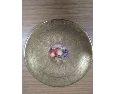 A ROYAL WORCESTER GILDED FRUIT CABINET PLATE SIGNED H.HENRY