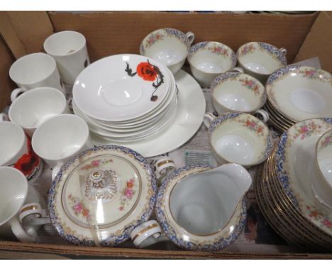 A TRAY OF ASSORTED CERAMICS TO INCLUDE SUSIE COPPER AND WEDGWOOD NORITAKE 