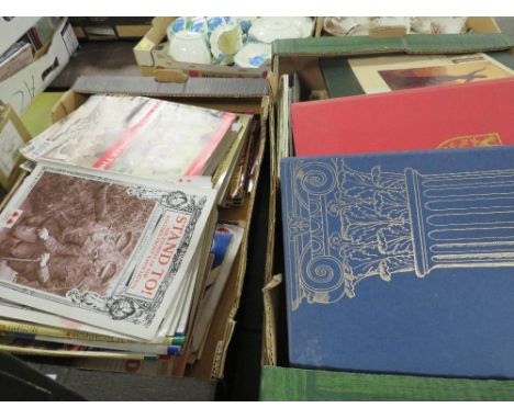 TWO TRAYS OF BOOKS, MAGAZINES TO INCLUDE BLACK COUNTRY BUGLE, FOLIO SOCIETY, MAPS ETC 