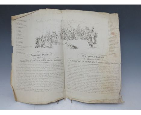 A 19TH CENTURY PRINT, titled 'De scripting Sketch of The Print of The Death of Gen: Sir Ralph Abercrombie', published June 18