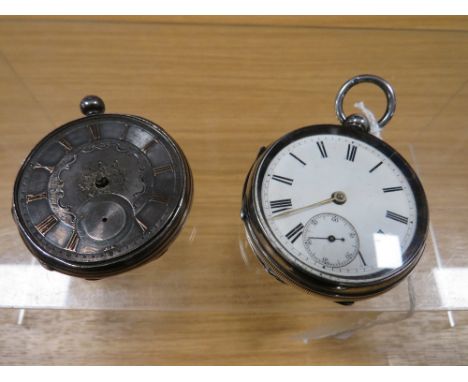 A HALLMARKED SILVER OPEN FACED MANUAL WIND POCKET WATCH TOGETHER WITH ANOTHER A/F (2)