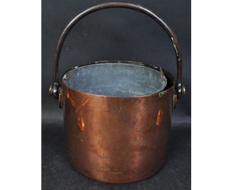 A collection of 19th century brass and copper to include a copper ice bucket with hoop handle and tin liner, another pair of 