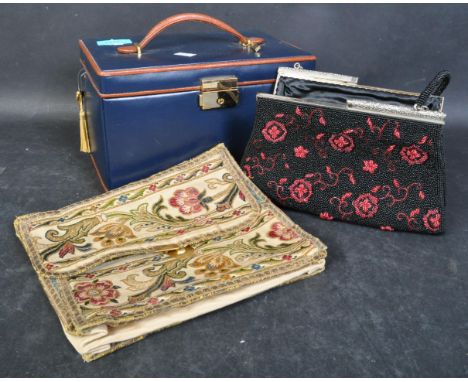 19th century cruel work ladies clutch bag - tidy having fold over interior together with a bead work 1960's ladies handbag in