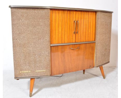 1950's mid century Sobell Stereo stereogram - sideboard&nbsp; radiogram. Raised on tapering legs with grilled speaker body fl