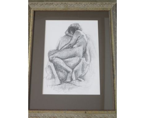 A pencil sketch - portrait of a female nude in repose  - unsigned, framed and mounted - 44cm x 31cm 
Condition report: Recent