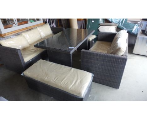 A Bramblecrest Rio large sofa with a small sofa, bench, stool and dining table