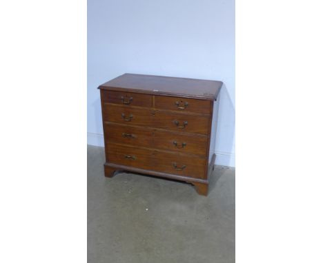 A Georgian mahogany chest of two small and three long graduated drawers with brass drop handles on bracket feet - 88cm x 96cm
