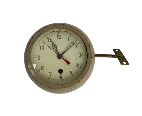 Cold War 1970's Russian bulkhead submarine clock in an 8" cast case with original combined winding and case key, 5-1/2" dial 