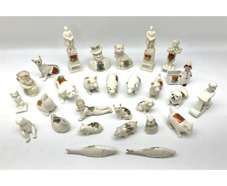 Collection of figural crested ware, to include Carlton Chins John Bull Alnwick, Clifton China Cheshire Cat,  Arcadia pig, Cra